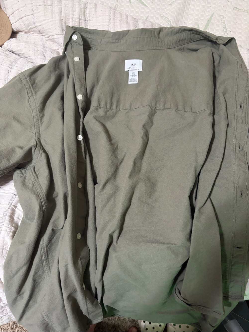 H&M Men's Lightweight Button-Front Shirt Jacket - Olive